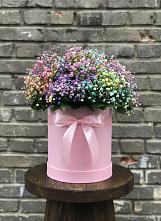 Цветочная композиция из Гипсофила и Розы в шляпной коробке #REPLACE_PRED# Абрау-Дюрсо
