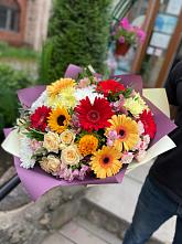Букет цветов из:  Герберы, Ромашки, Хризантемы, Розы и Подсолнухи #REPLACE_PRED# Абрау-Дюрсо