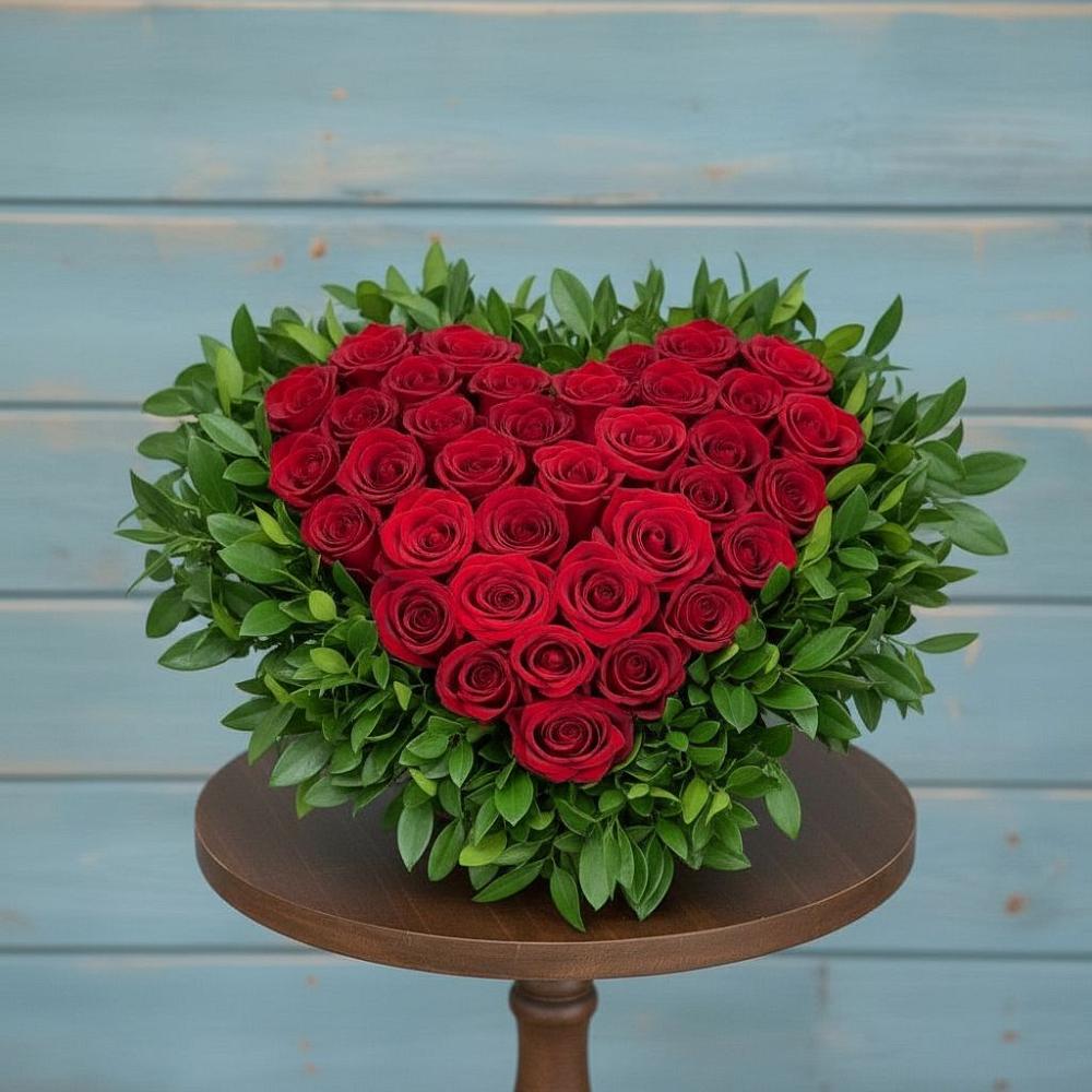 Цветочная композиция из Розы в виде сердца в Абрау-Дюрсо