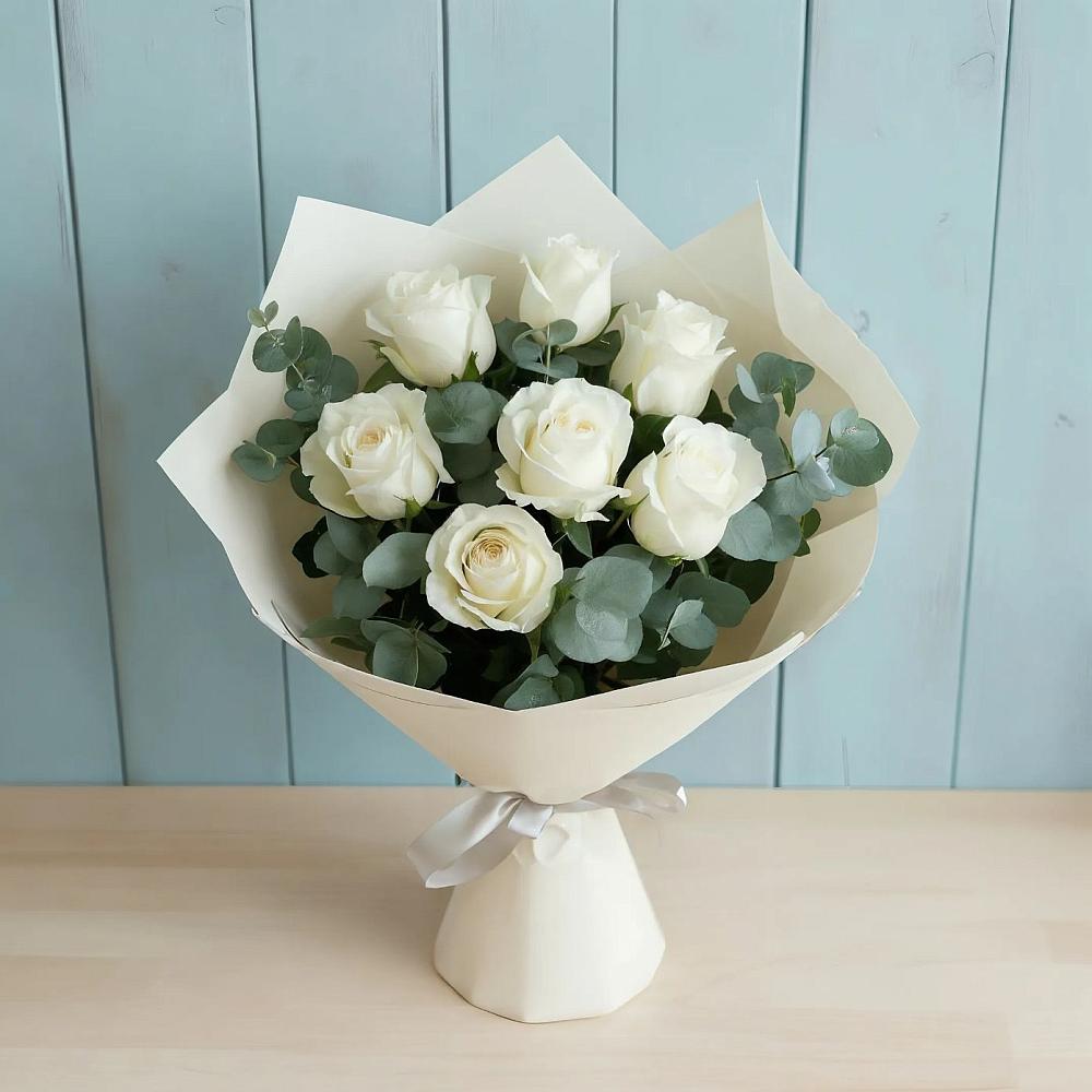 Букет Белые розы в Эвкалипте в Абрау-Дюрсо