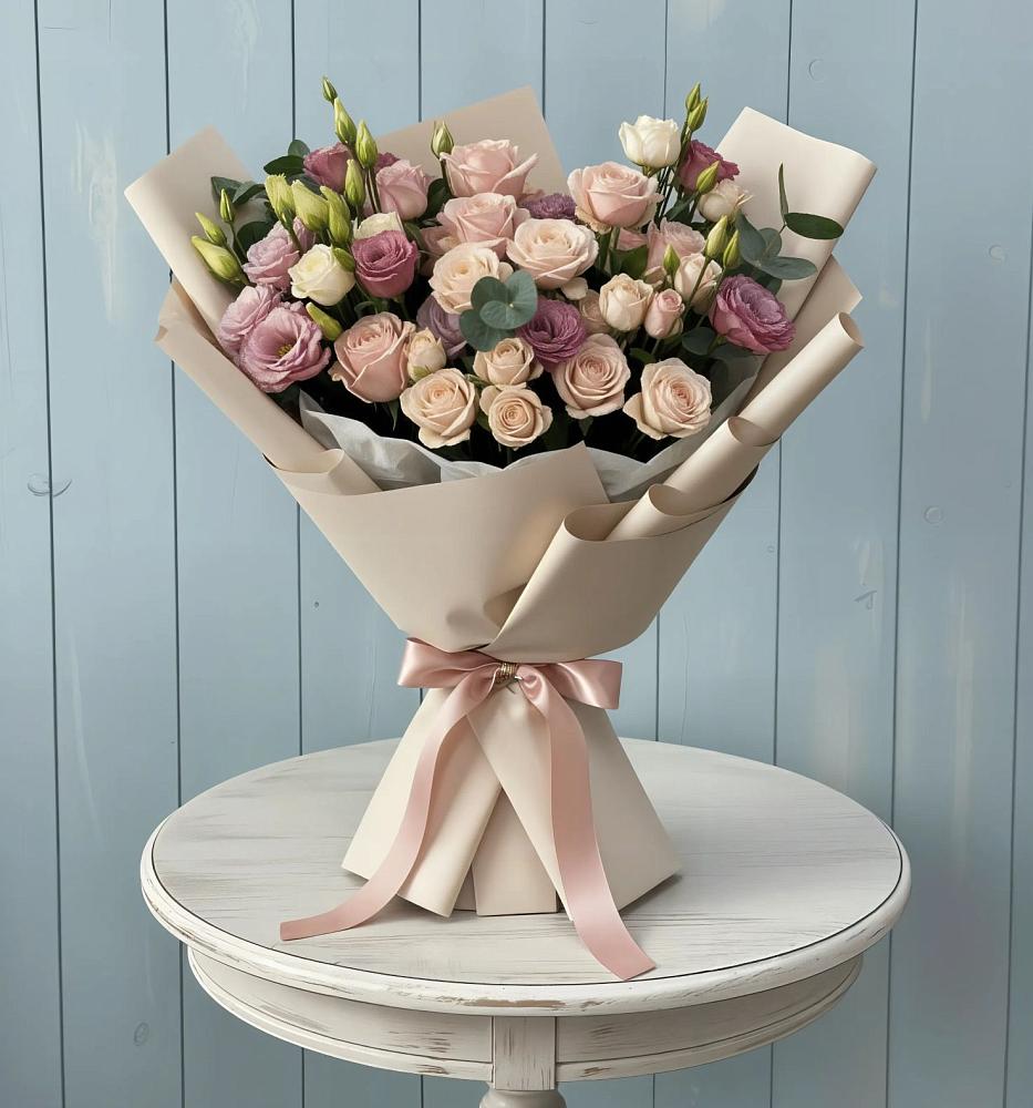 Букет цветов из: Розы и Лизиантусы в Абрау-Дюрсо